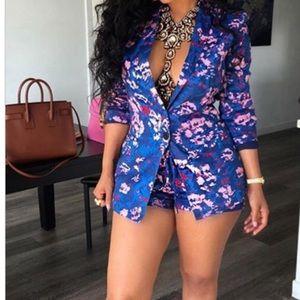 Blue printed two piece blazer set